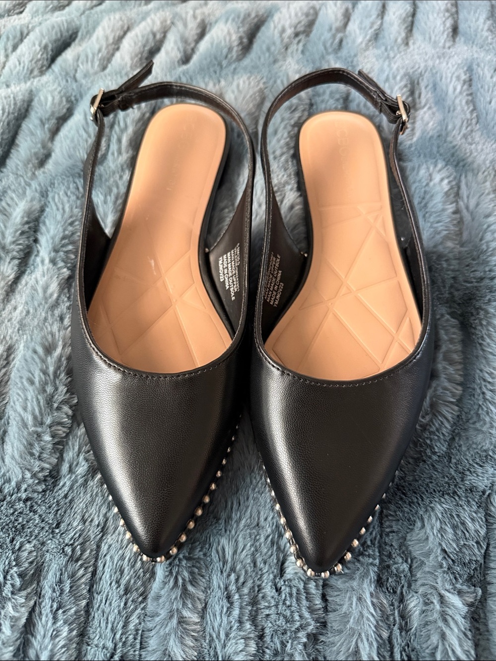 BCBGeneration Black Pointed Slingback Flats with Silver Stud Detail
